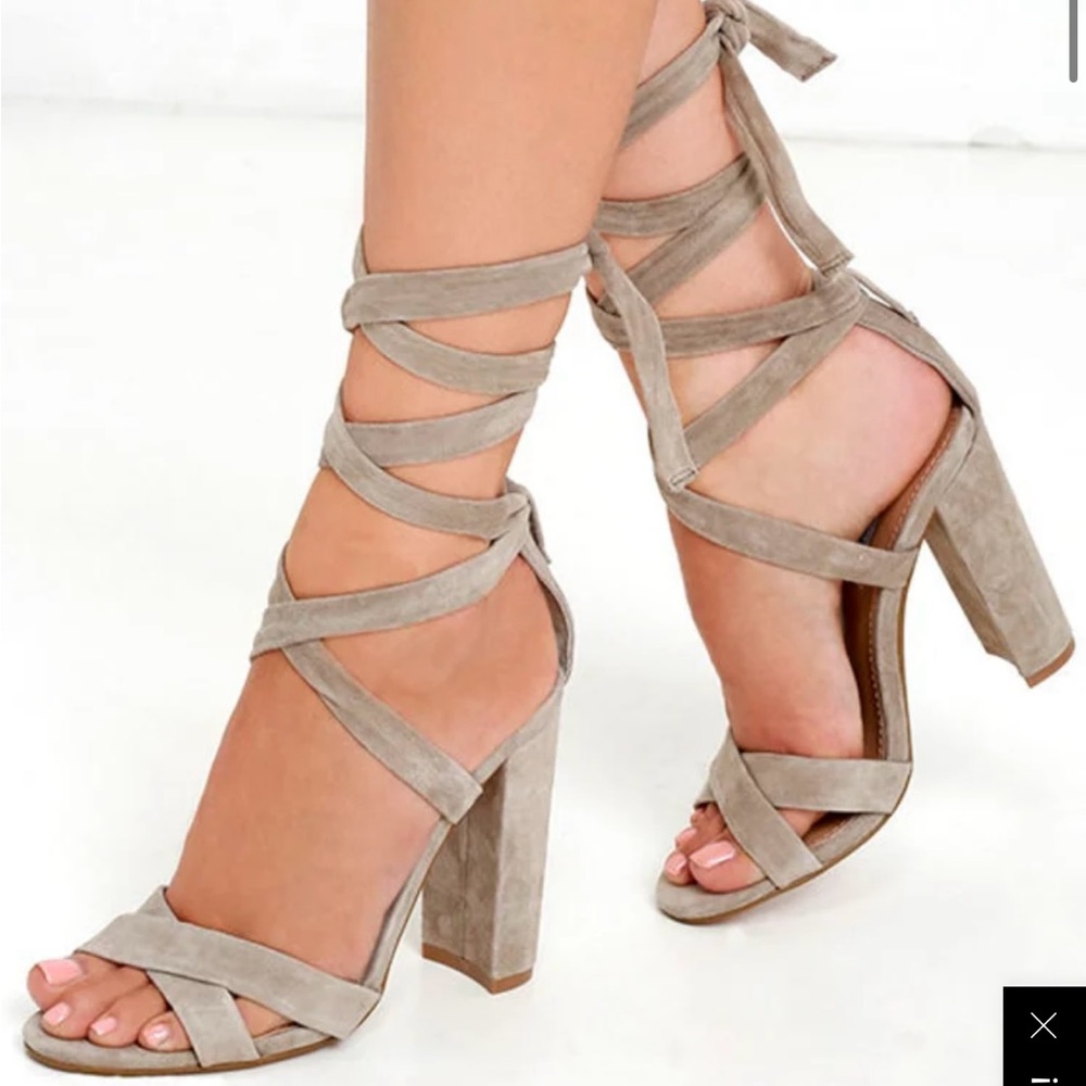 Steve Madden Christey Taupe Suede Leather Lace Up Heels size 10